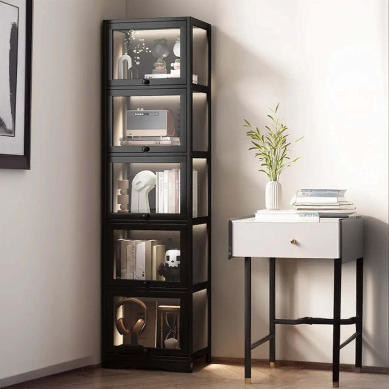 Vertical Narrow Display Bookcase — White