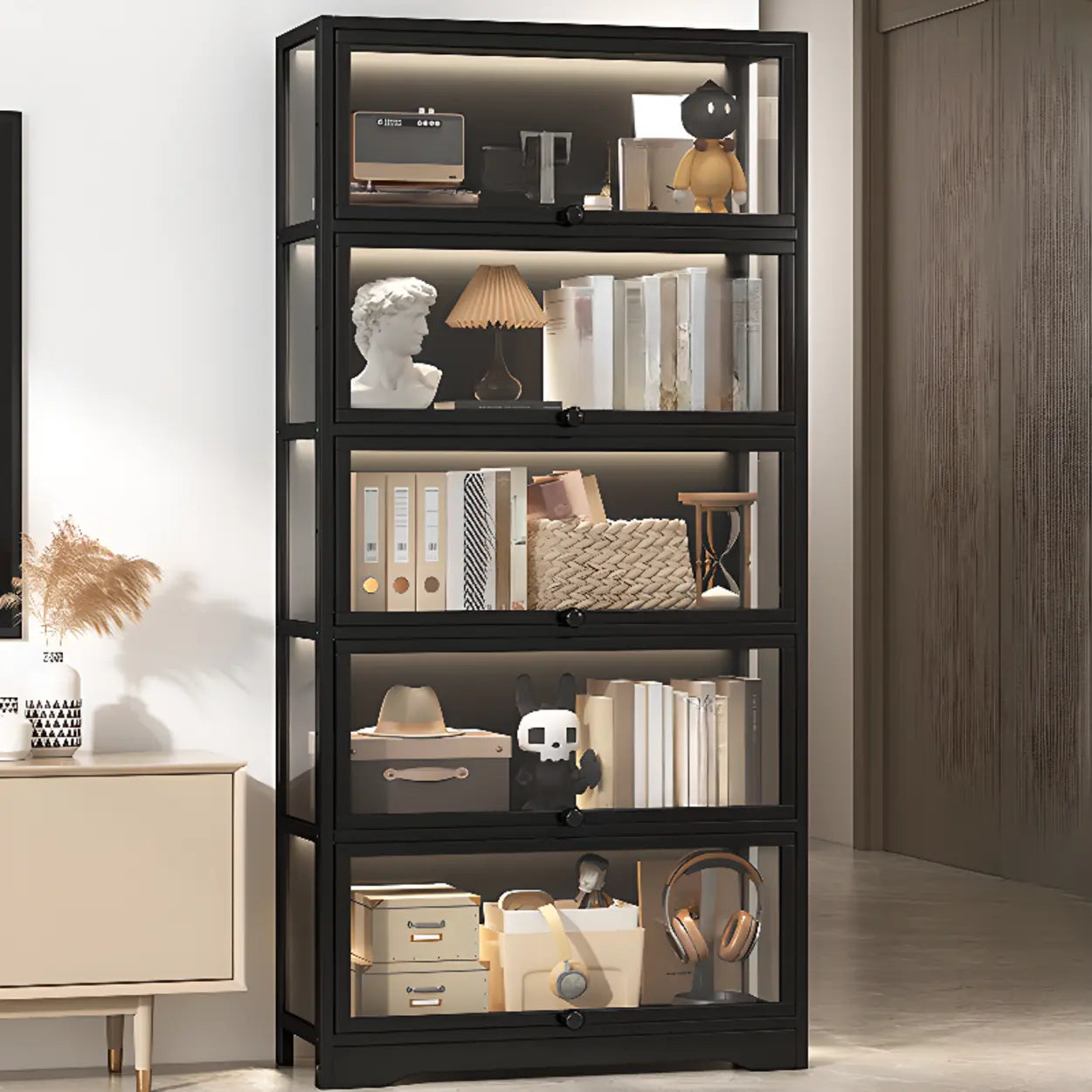Vertical Narrow Display Bookcase — Black