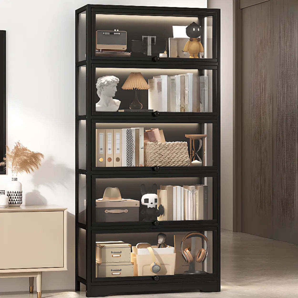 Vertical Narrow Display Bookcase — Black