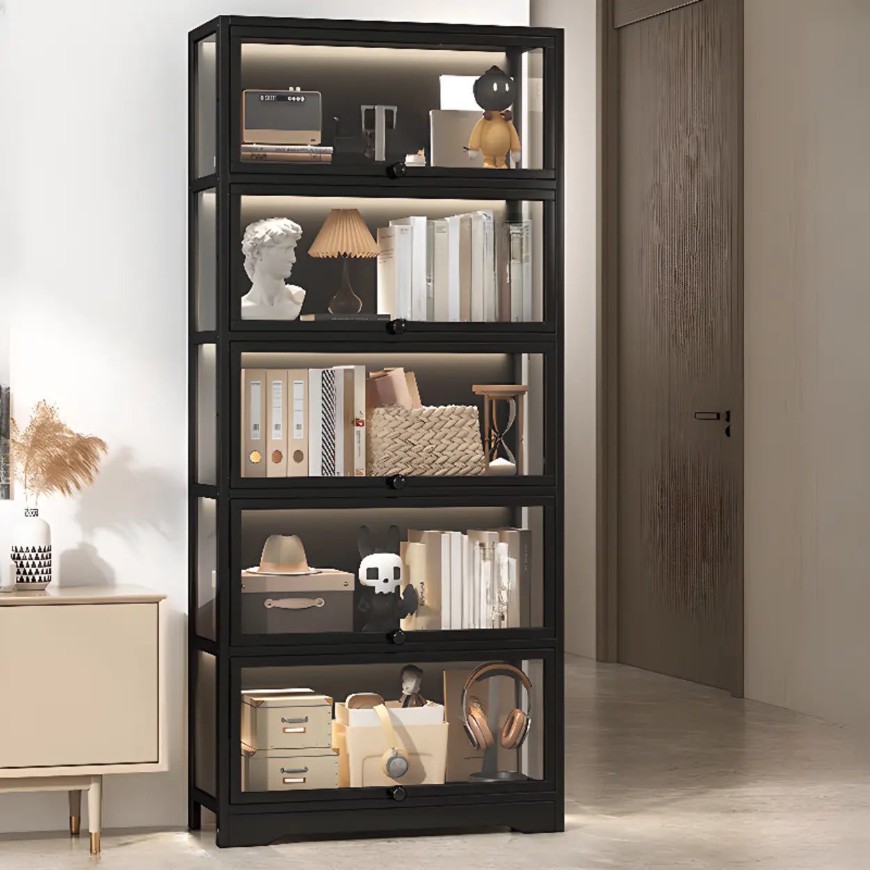 Vertical Narrow Display Bookcase — Black