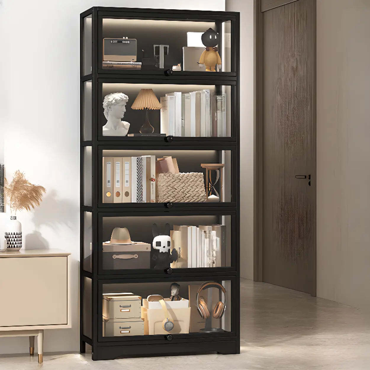 Vertical Narrow Display Bookcase — Black