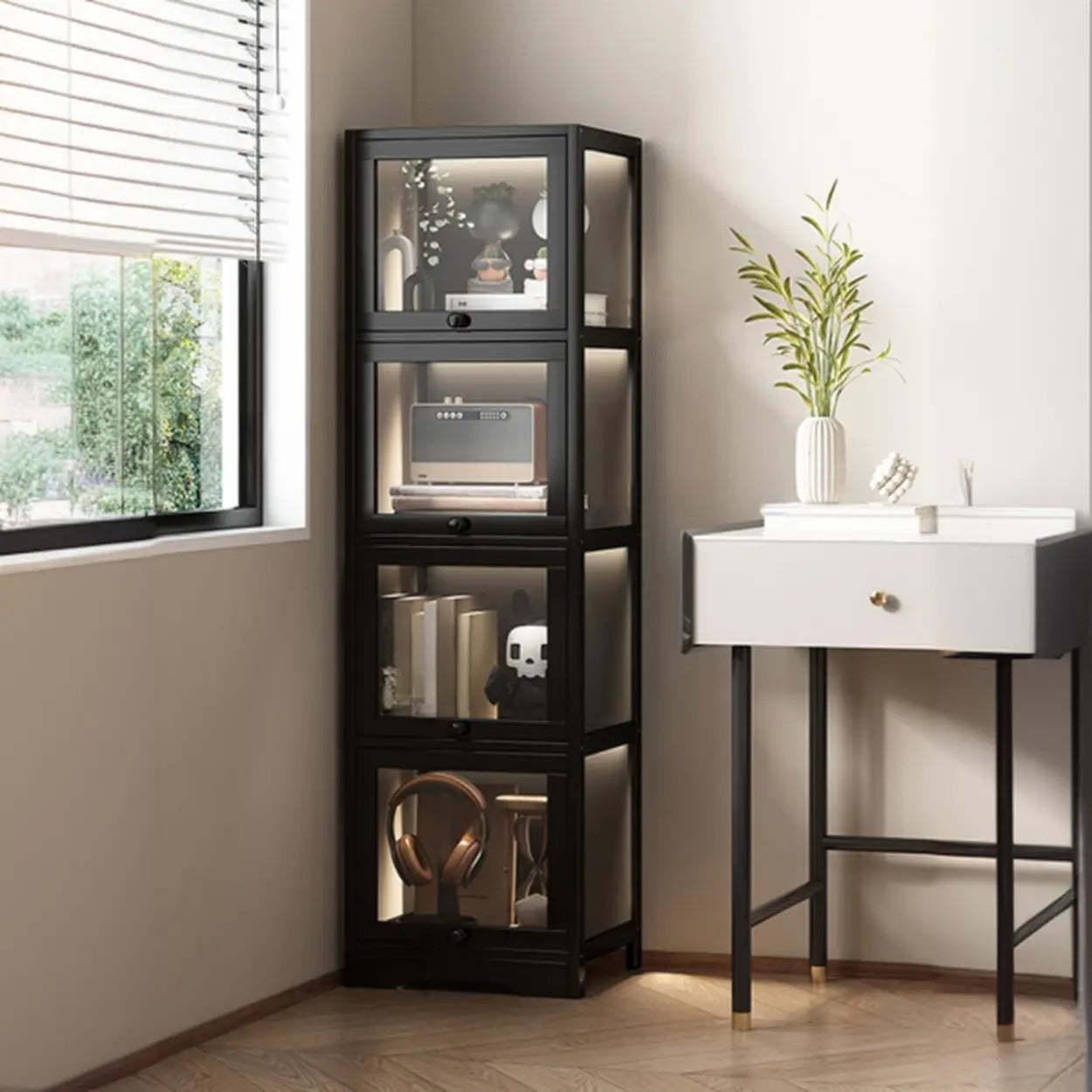 Vertical Narrow Display Bookcase — Black
