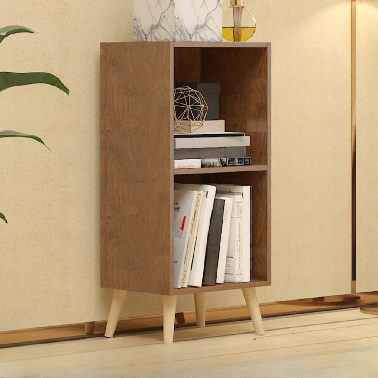 Trendy Vertical Rectangular Natural Wood Bookcase — Natural