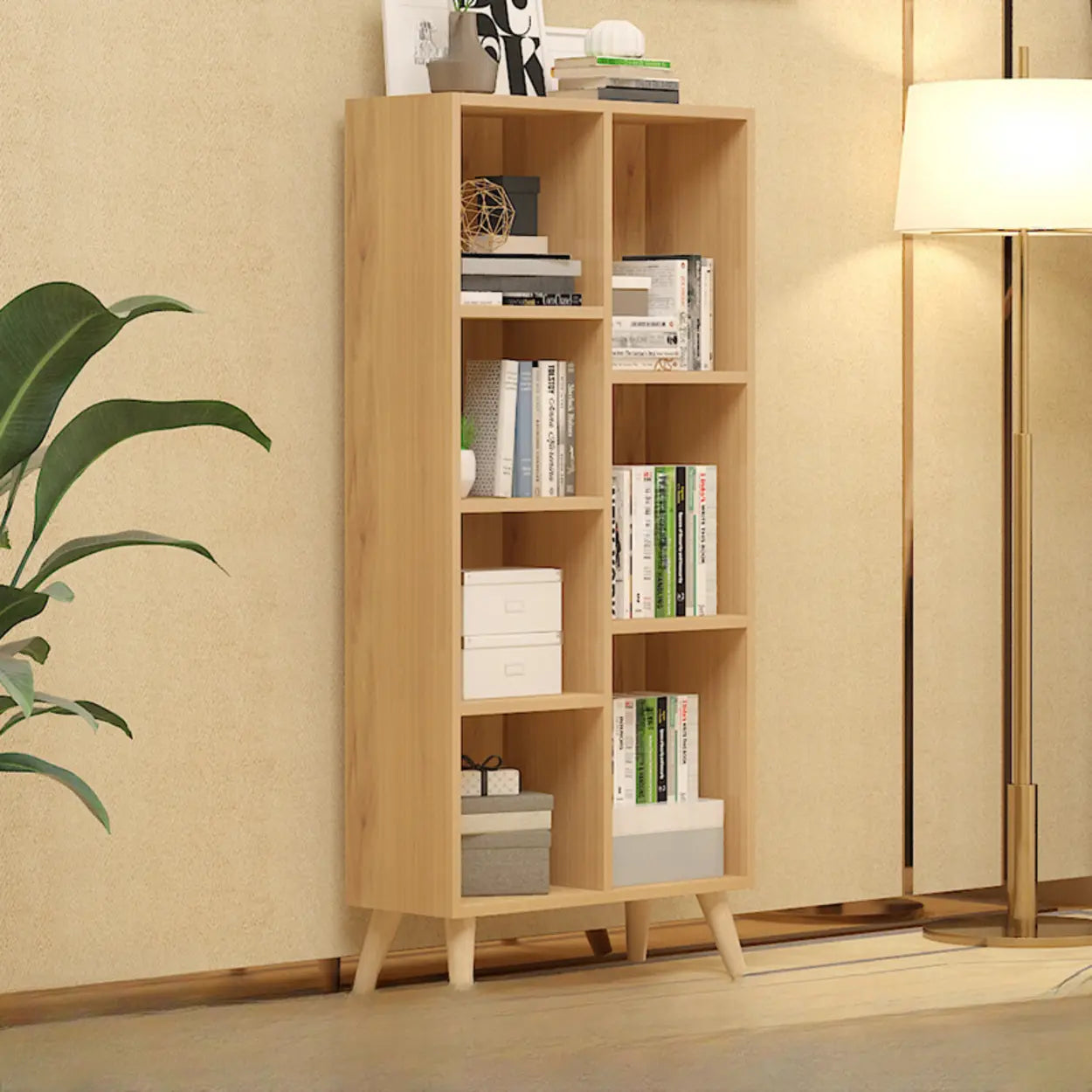 Trendy Vertical Rectangular Natural Wood Bookcase — Nut-Brown