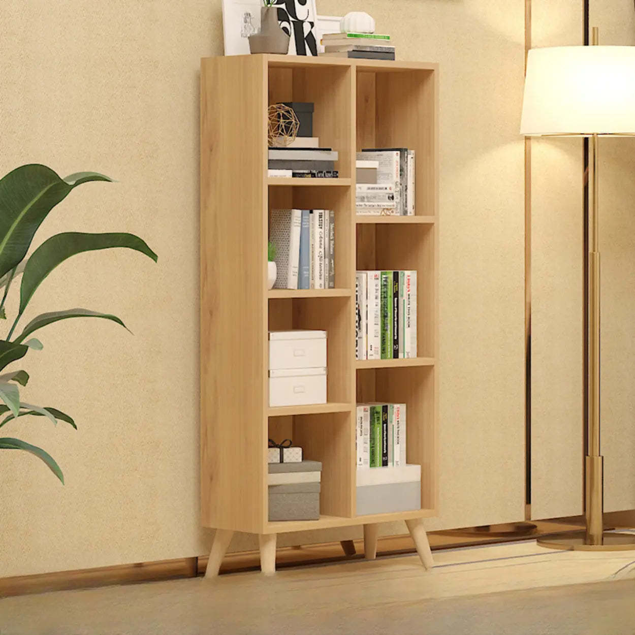 Trendy Vertical Rectangular Natural Wood Bookcase — Nut-Brown