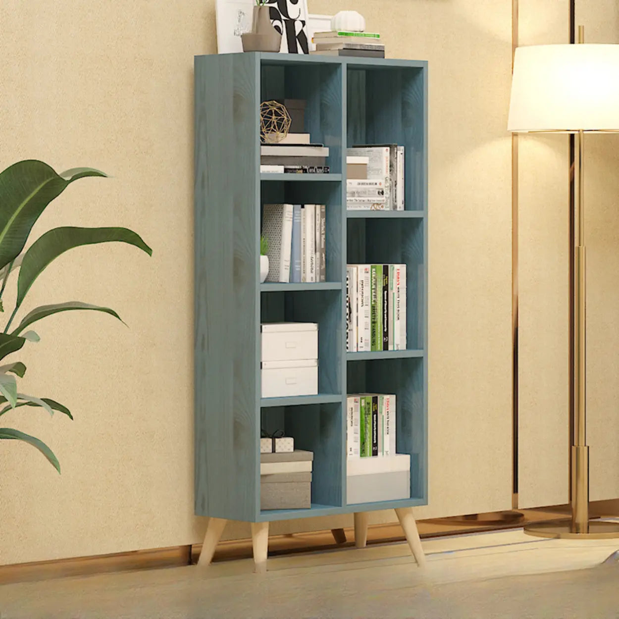Trendy Vertical Rectangular Natural Wood Bookcase — Nut-Brown