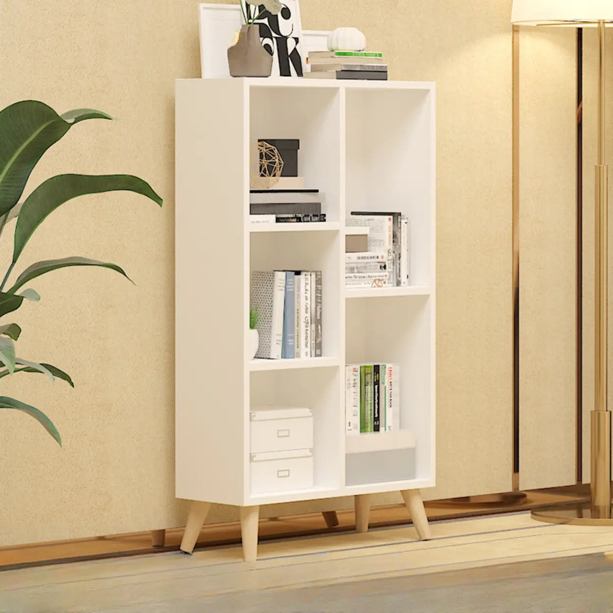 Trendy Vertical Rectangular Natural Wood Bookcase — Nut-Brown