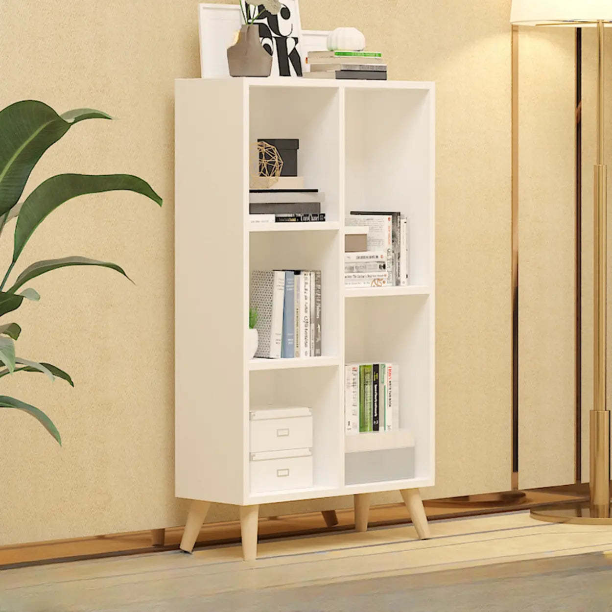 Trendy Vertical Rectangular Natural Wood Bookcase — Nut-Brown
