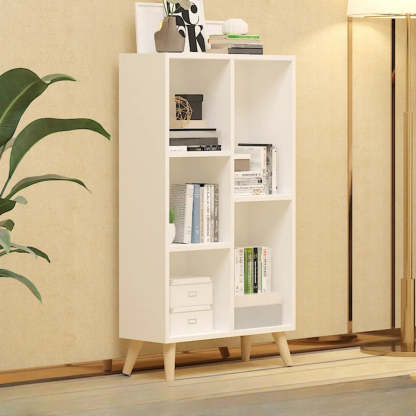 Trendy Vertical Rectangular Natural Wood Bookcase — Nut-Brown