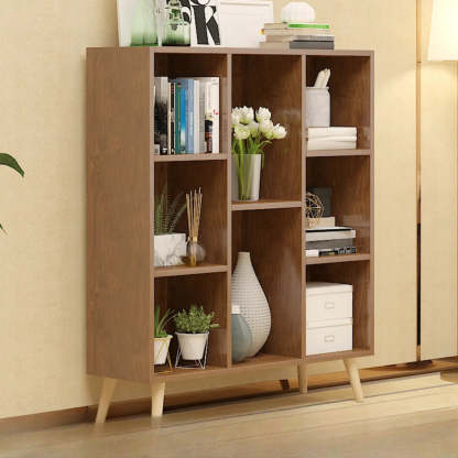 Trendy Vertical Rectangular Natural Wood Bookcase — Nut-Brown
