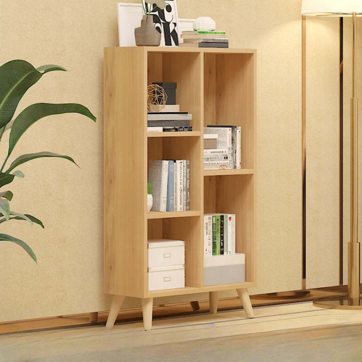 Trendy Vertical Rectangular Natural Wood Bookcase — Nut-Brown