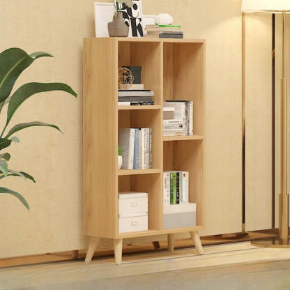 Trendy Vertical Rectangular Natural Wood Bookcase — Nut-Brown