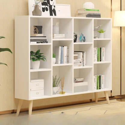 Trendy Vertical Rectangular Natural Wood Bookcase — White