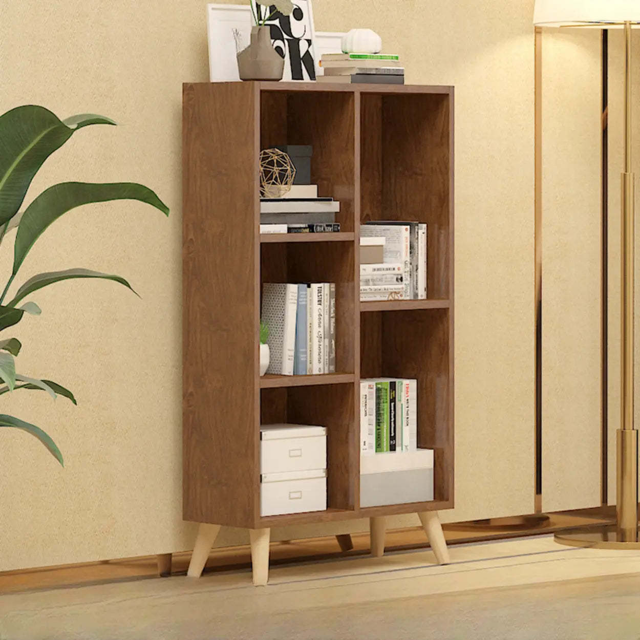Trendy Vertical Rectangular Natural Wood Bookcase — White