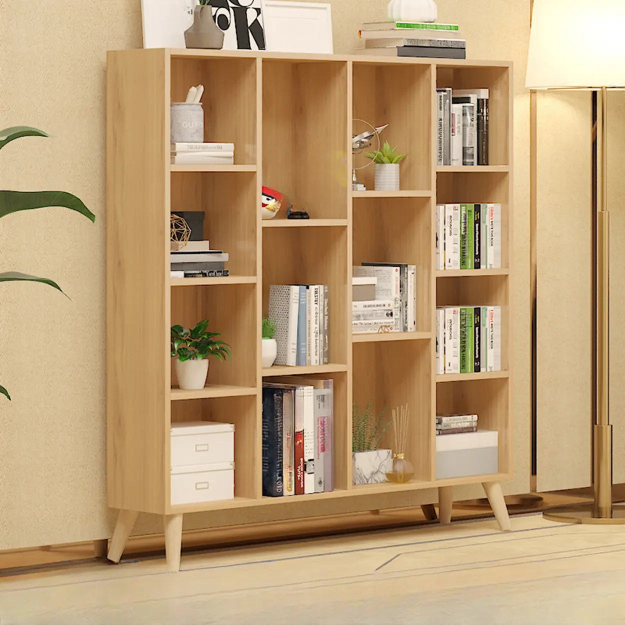 Trendy Vertical Rectangular Natural Wood Bookcase — White