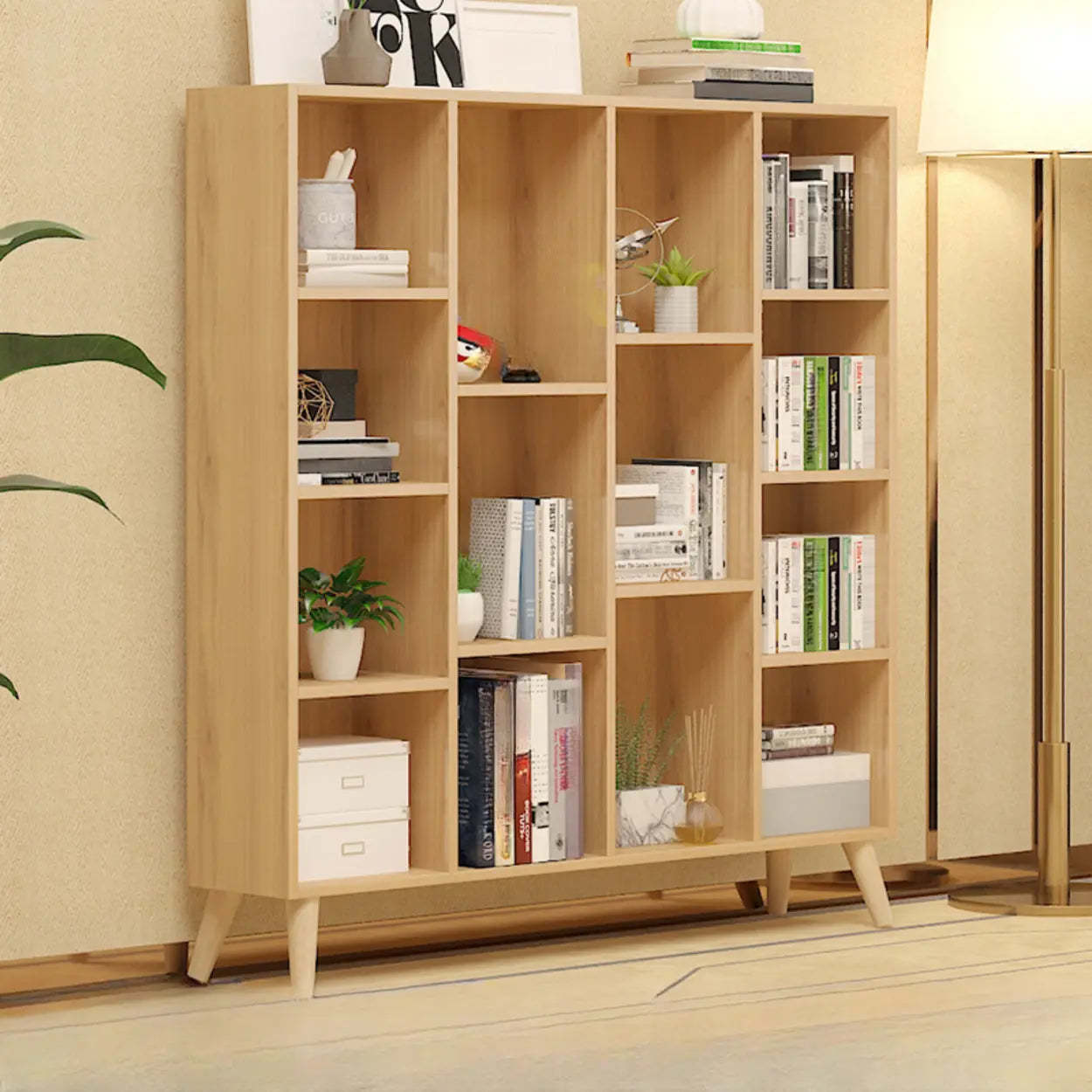 Trendy Vertical Rectangular Natural Wood Bookcase — White