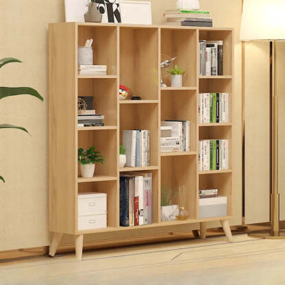 Trendy Vertical Rectangular Natural Wood Bookcase — White