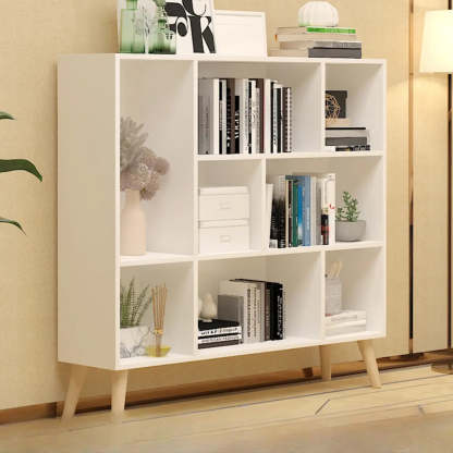 Trendy Vertical Rectangular Natural Wood Bookcase — White