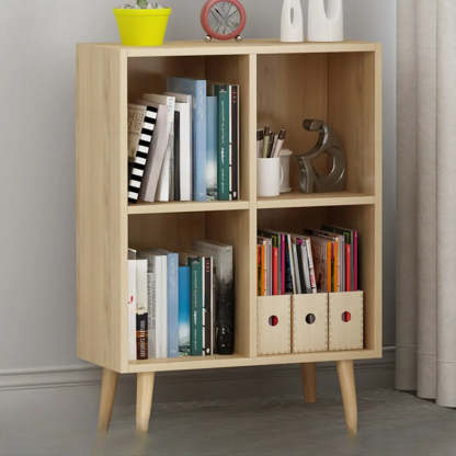 Trendy Vertical Rectangular Natural Wood Bookcase — White