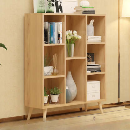 Trendy Vertical Rectangular Natural Wood Bookcase — White