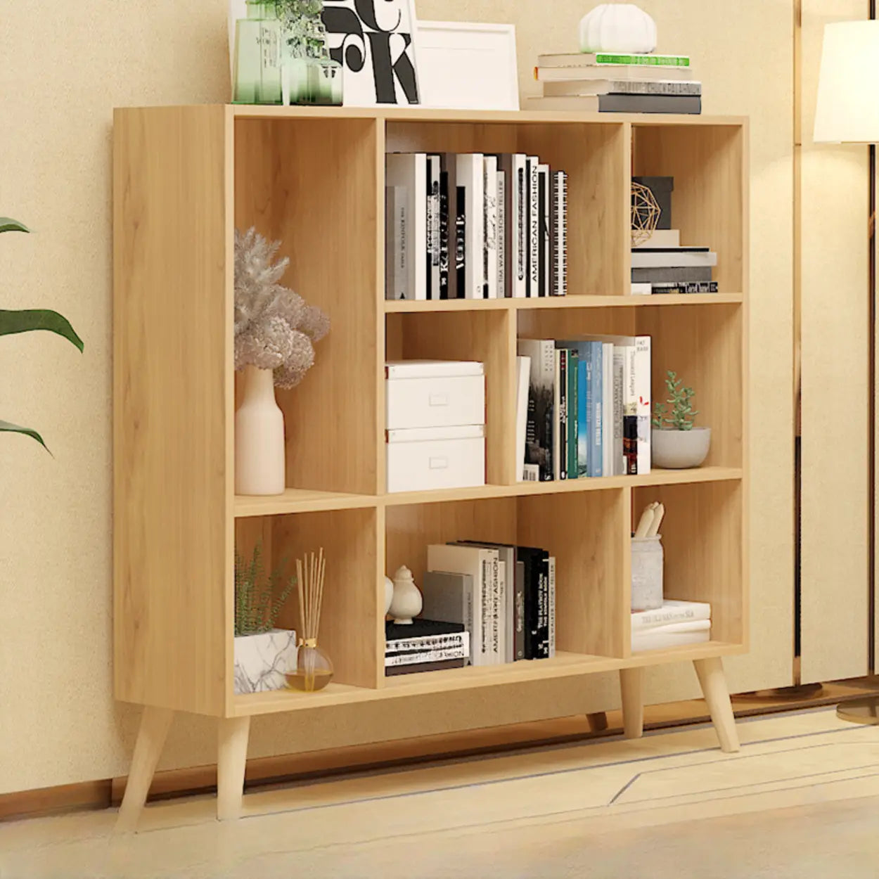 Trendy Vertical Rectangular Natural Wood Bookcase
