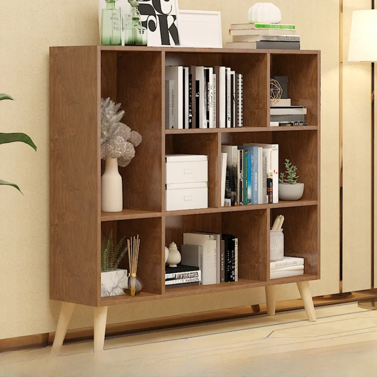 Trendy Vertical Rectangular Natural Wood Bookcase