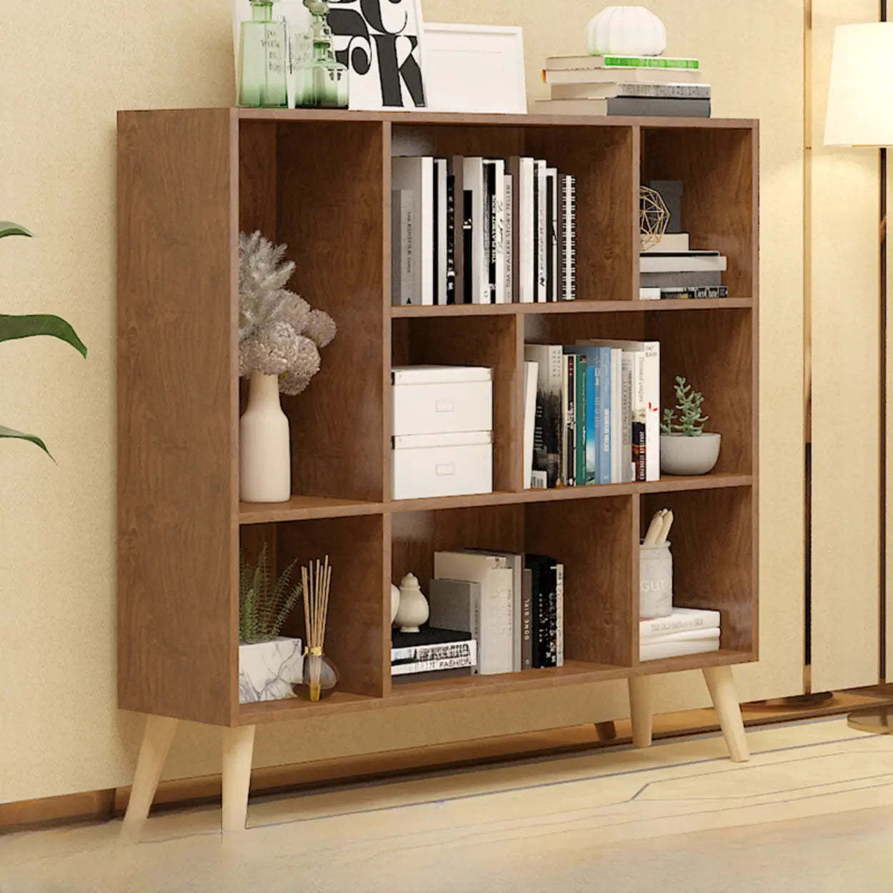 Trendy Vertical Rectangular Natural Wood Bookcase