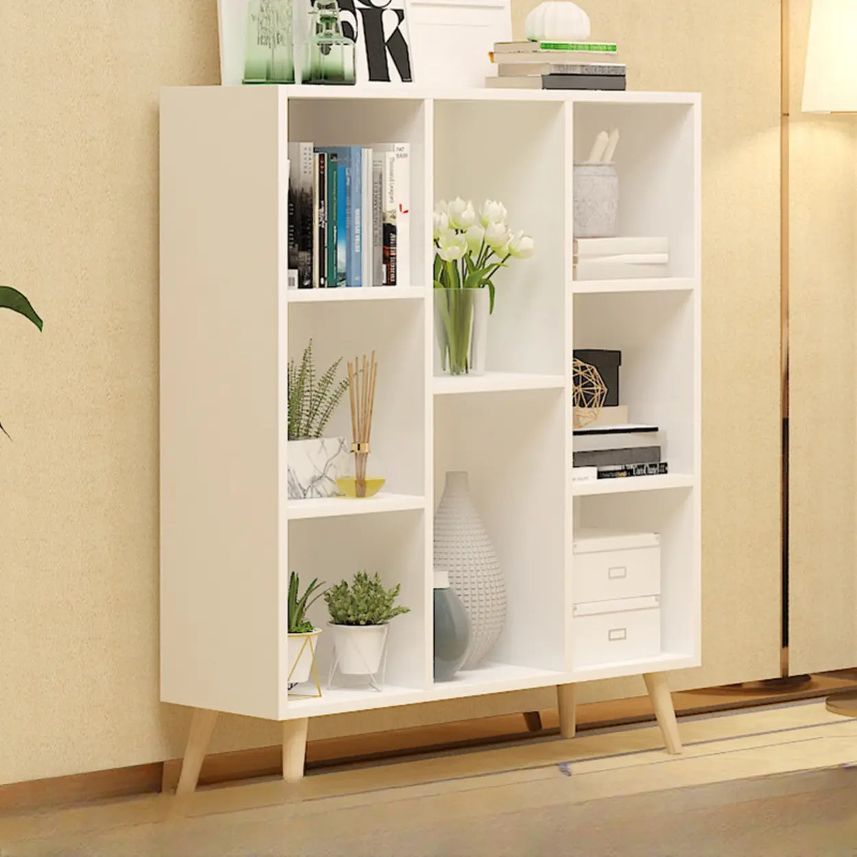 Trendy Vertical Rectangular Natural Wood Bookcase