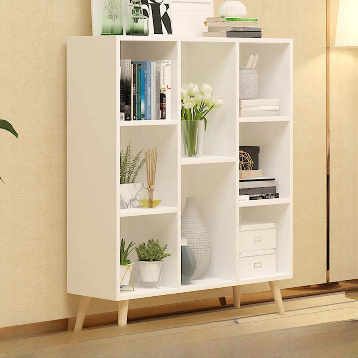 Lighom modern rectangular trendy wood bookcases — 29.1" L x 9.4" W x 36.2" H / White