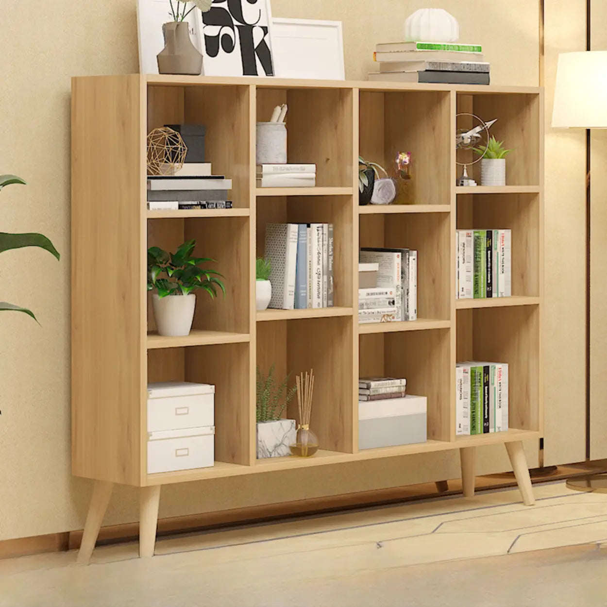 Trendy Vertical Rectangular Natural Wood Bookcase