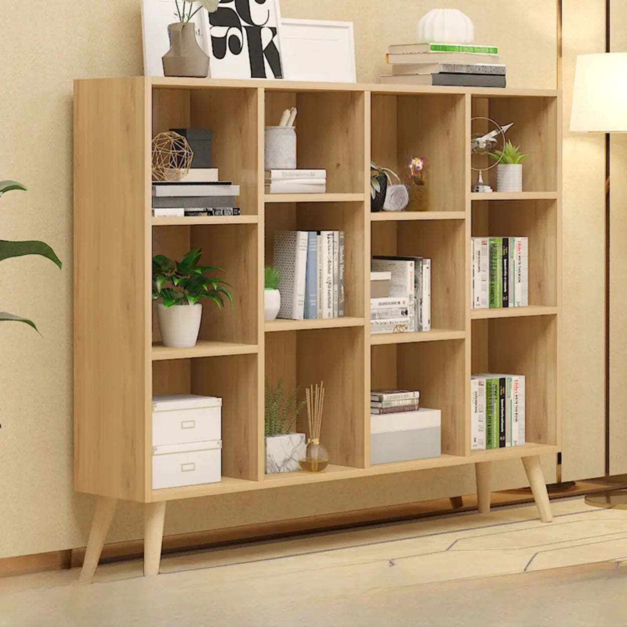 Trendy Vertical Rectangular Natural Wood Bookcase