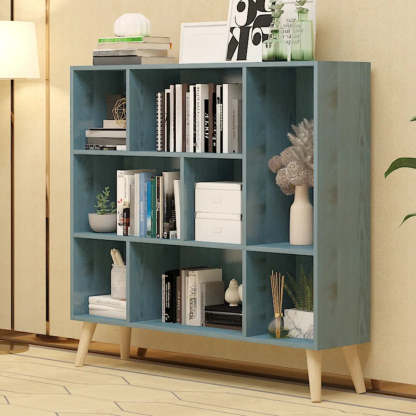 Trendy Vertical Rectangular Natural Wood Bookcase — Blue