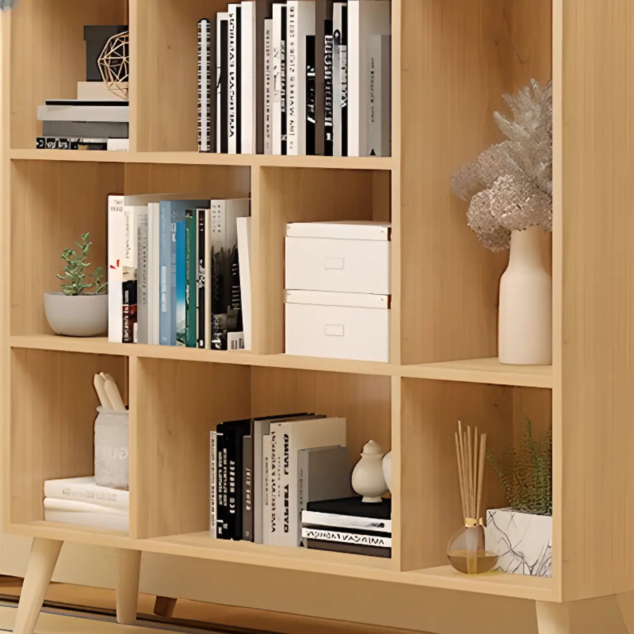 Trendy Vertical Rectangular Natural Wood Bookcase