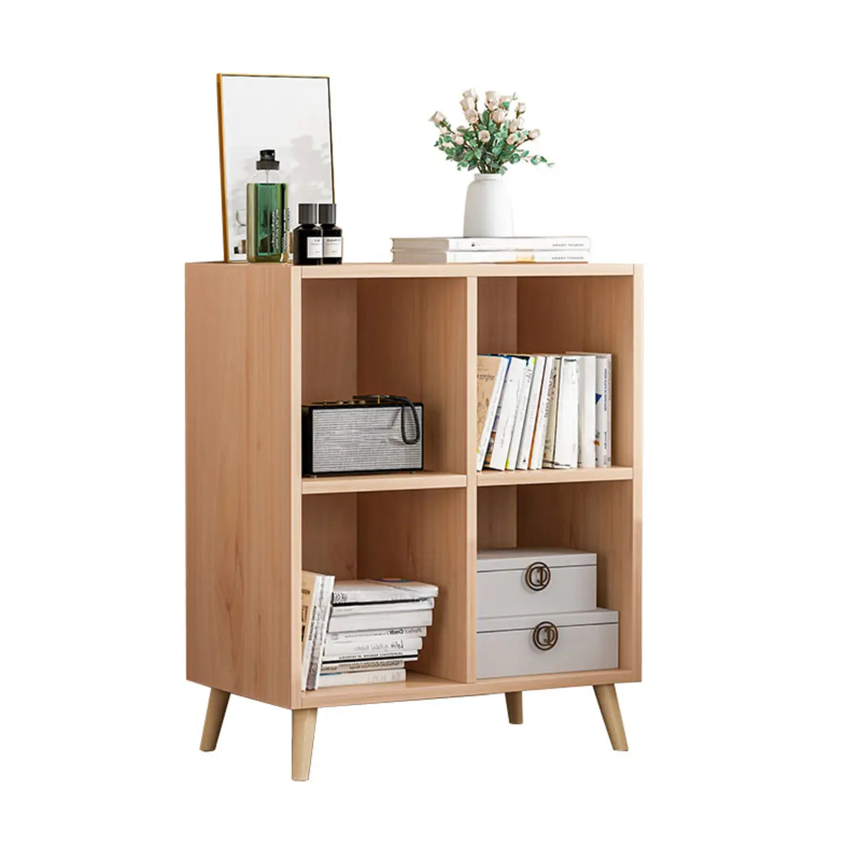 Trendy Vertical Rectangular Natural Wood Bookcase — Blue