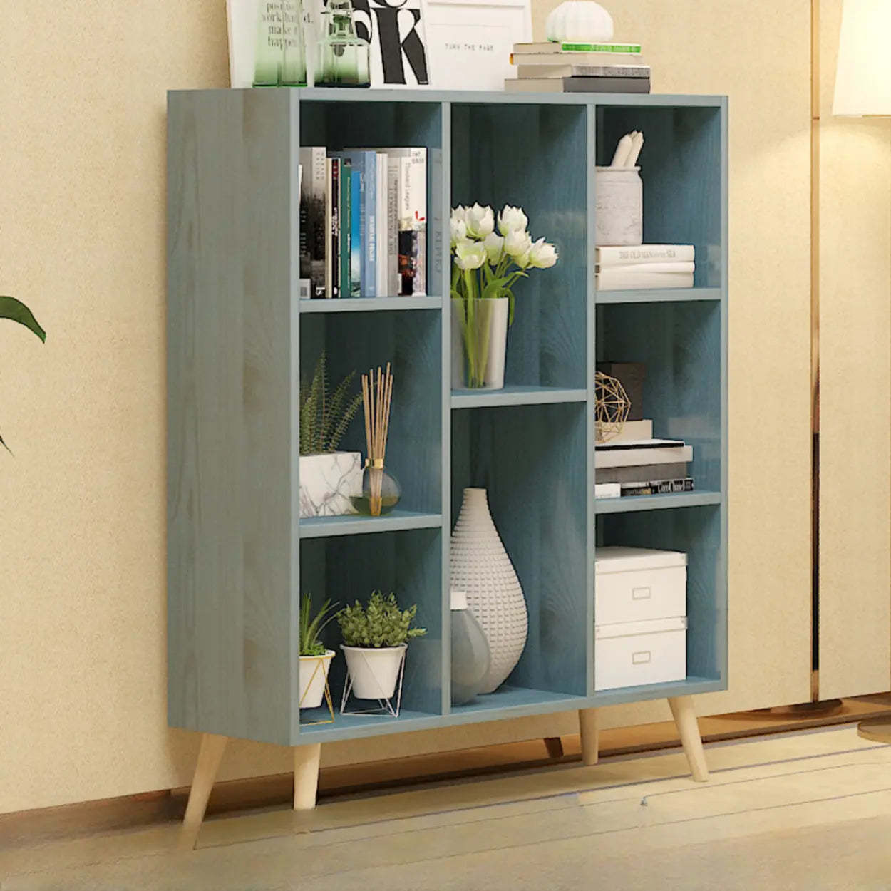Trendy Vertical Rectangular Natural Wood Bookcase — Natural
