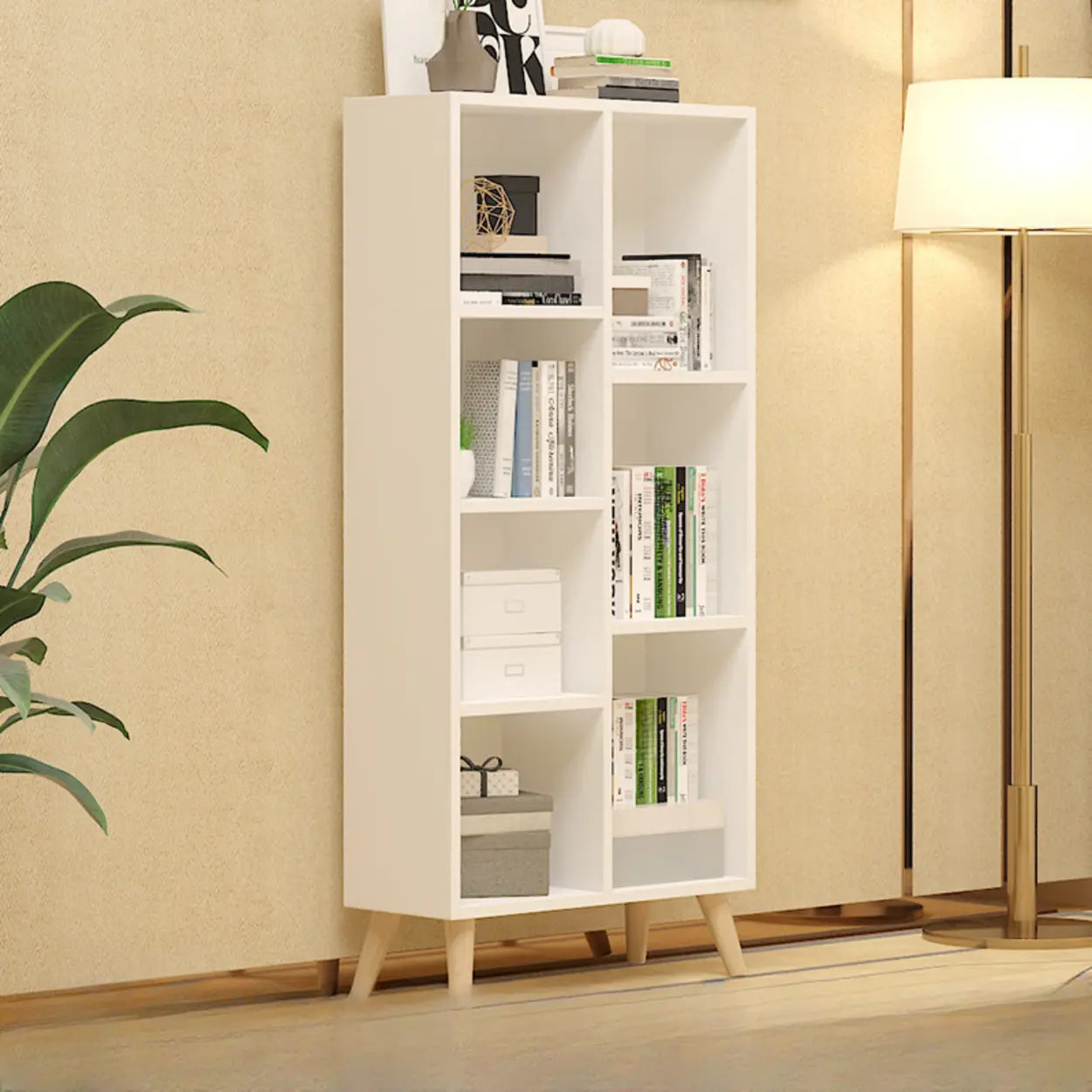 Trendy Vertical Rectangular Natural Wood Bookcase — Natural