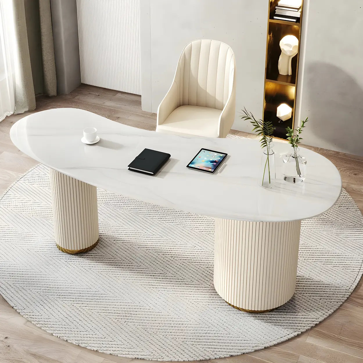 Trendy White Stone Free-Form Office Desk