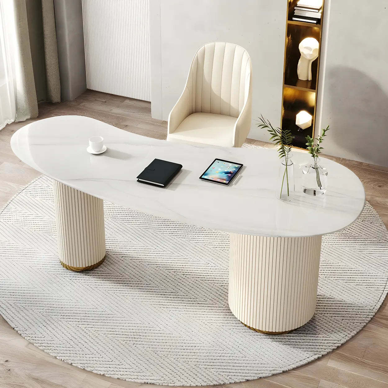 Trendy White Stone Free-Form Office Desk — Table Only