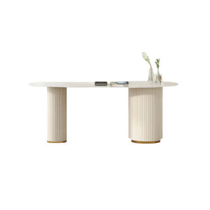 Trendy White Stone Free-Form Office Desk — Table Only