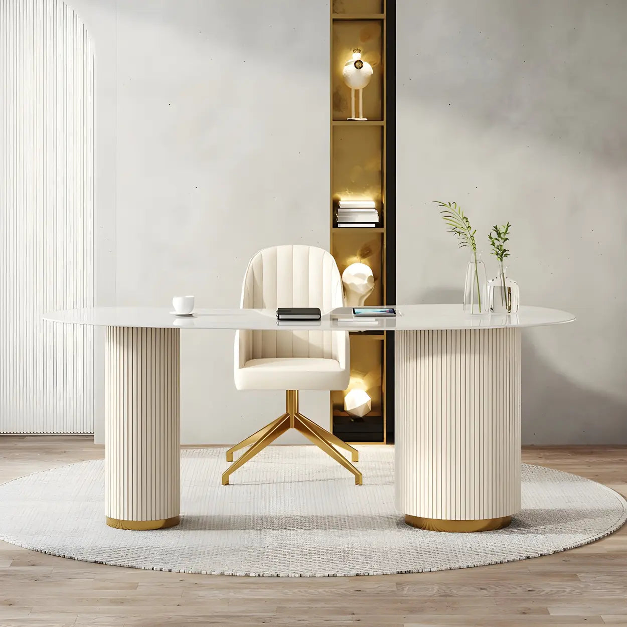 Trendy White Stone Free-Form Office Desk — Table Only