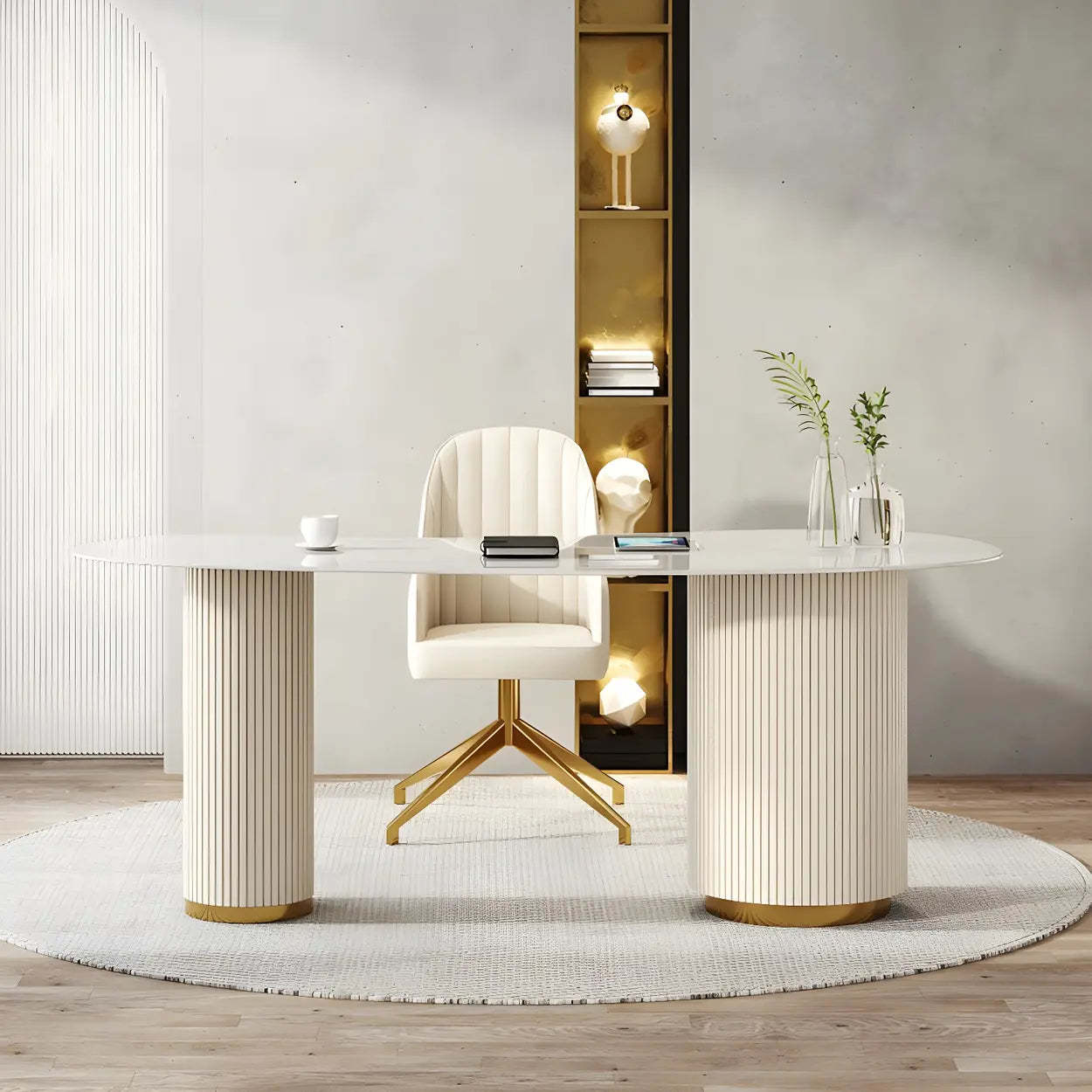 Trendy White Stone Free-Form Office Desk — Table Only