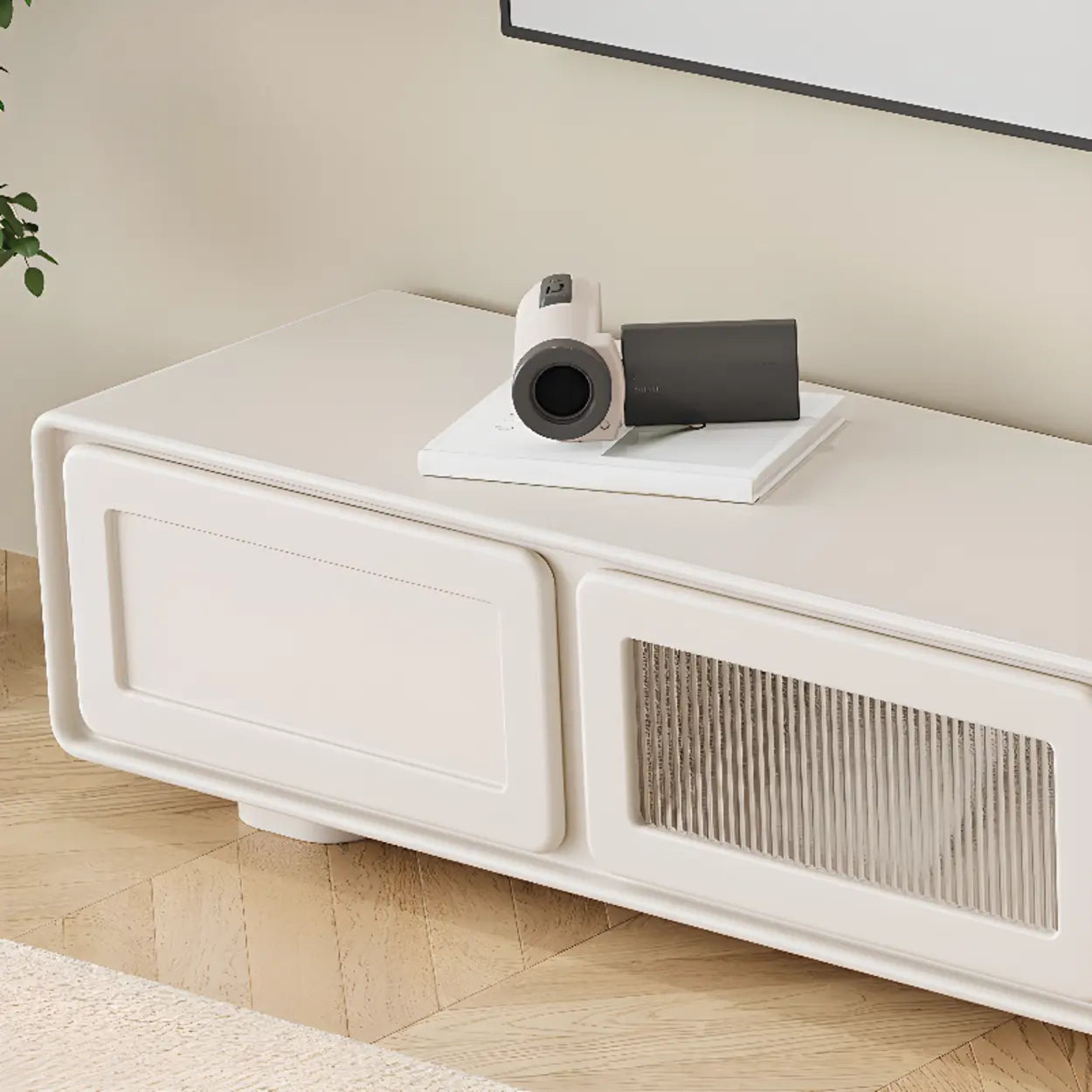 Trendy White Wood Drawer Cabinet TV Stand
