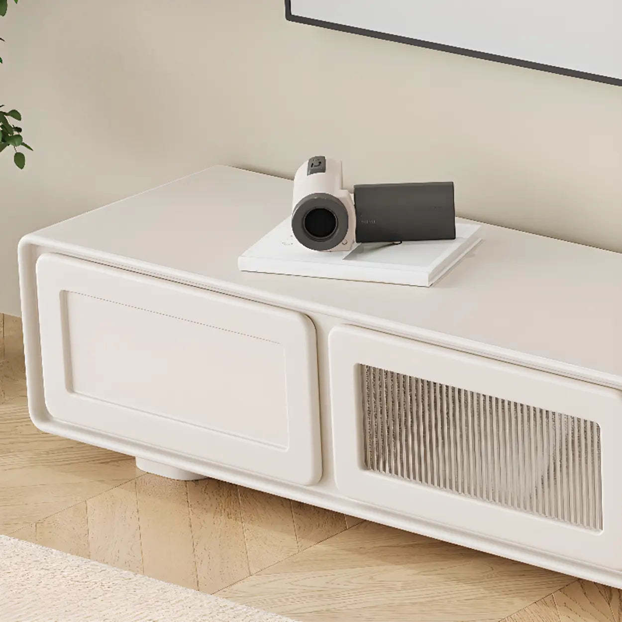 Trendy White Wood Drawer Cabinet TV Stand