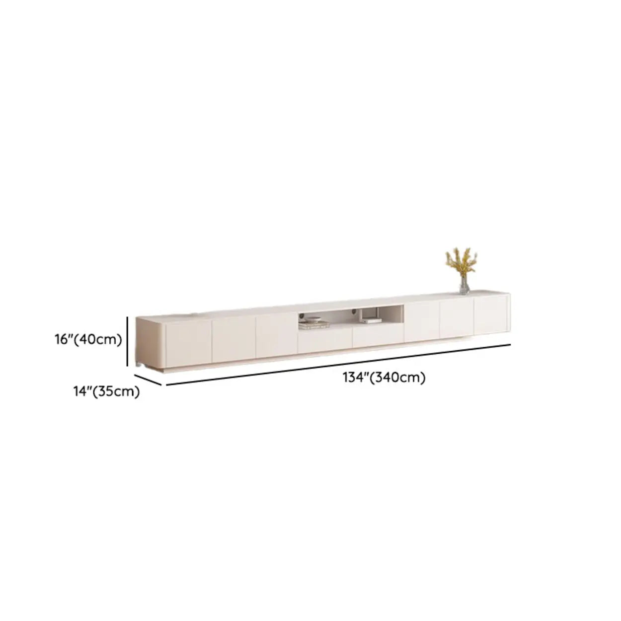 White Wood Long TV Stand with Drawers