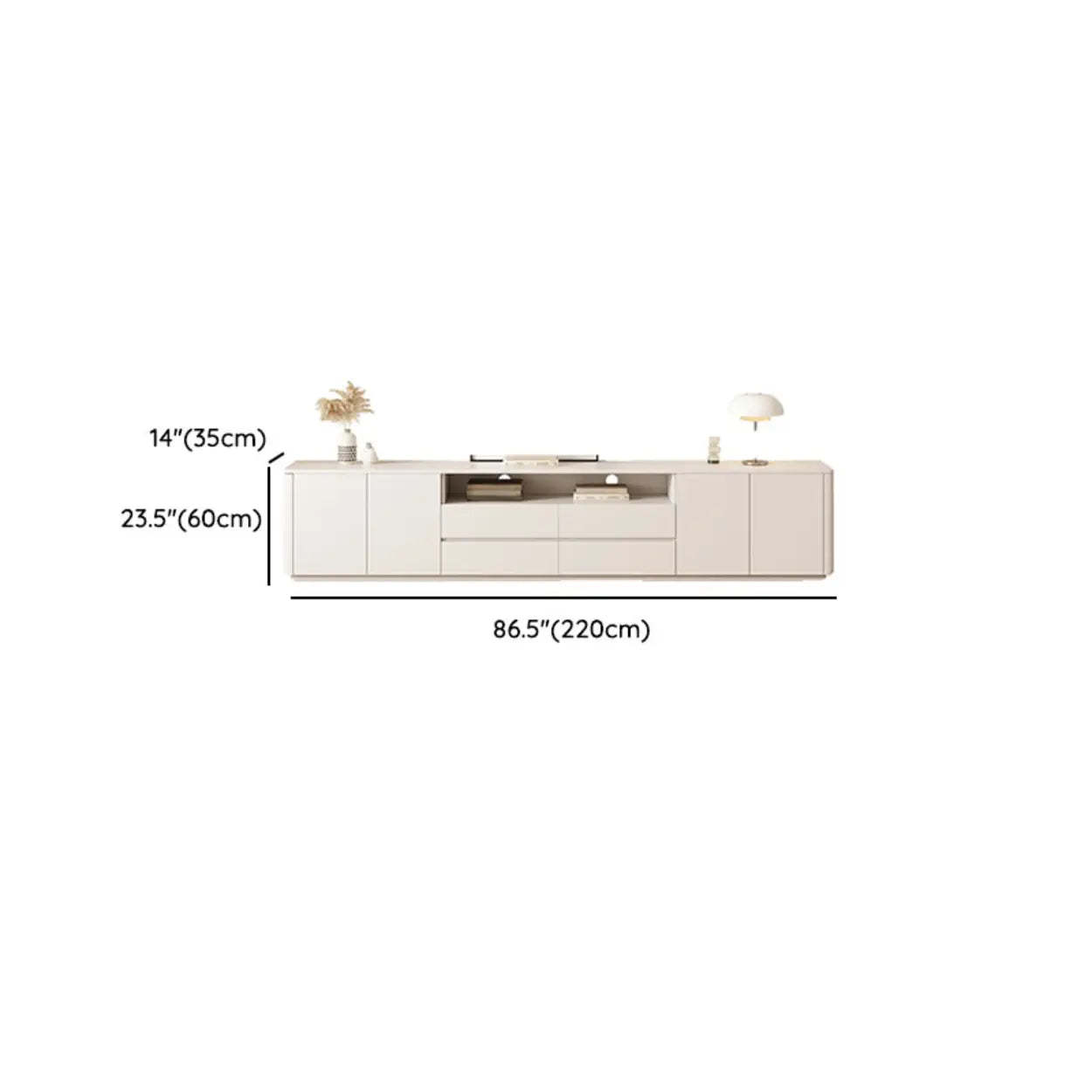 White Wood Long TV Stand with Drawers