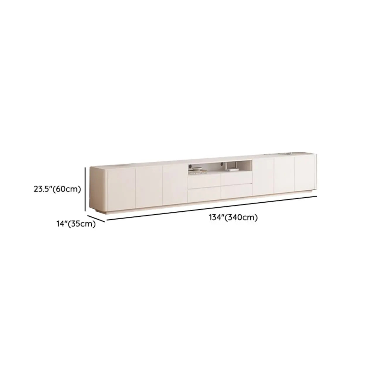 White Wood Long TV Stand with Drawers