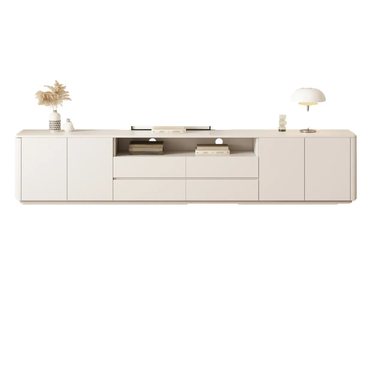 White Wood Long TV Stand with Drawers