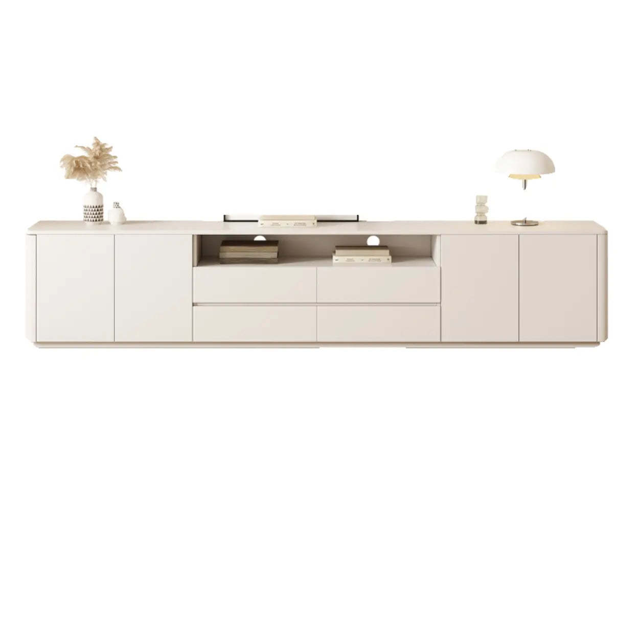 White Wood Long TV Stand with Drawers