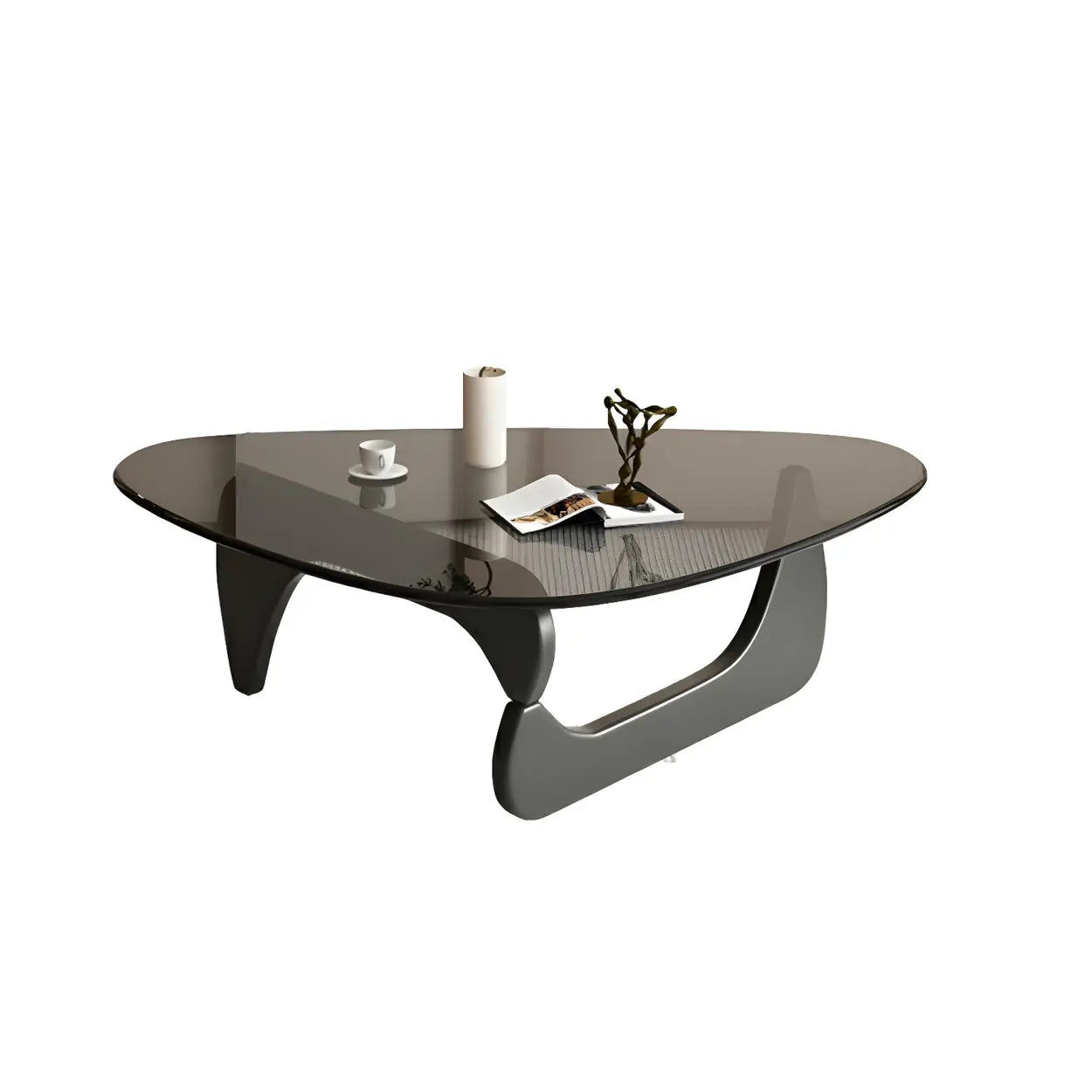 Triangle Glass Coffee Table with Wood Base — Clear Glass / Black