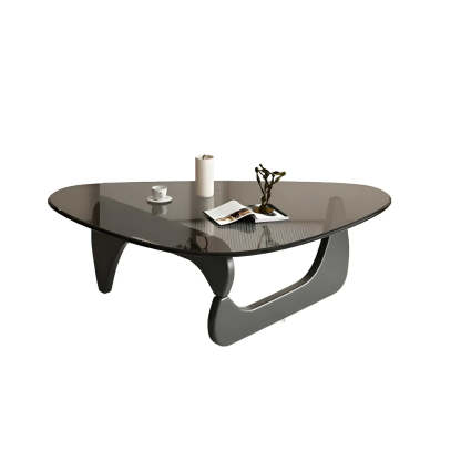 Triangle Glass Coffee Table with Wood Base — Clear Glass / Black
